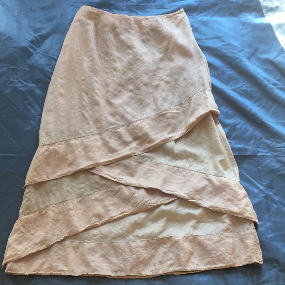 Sikkim silk tiered maxi skirt European size 42 (US 8-10) in pastel salmon